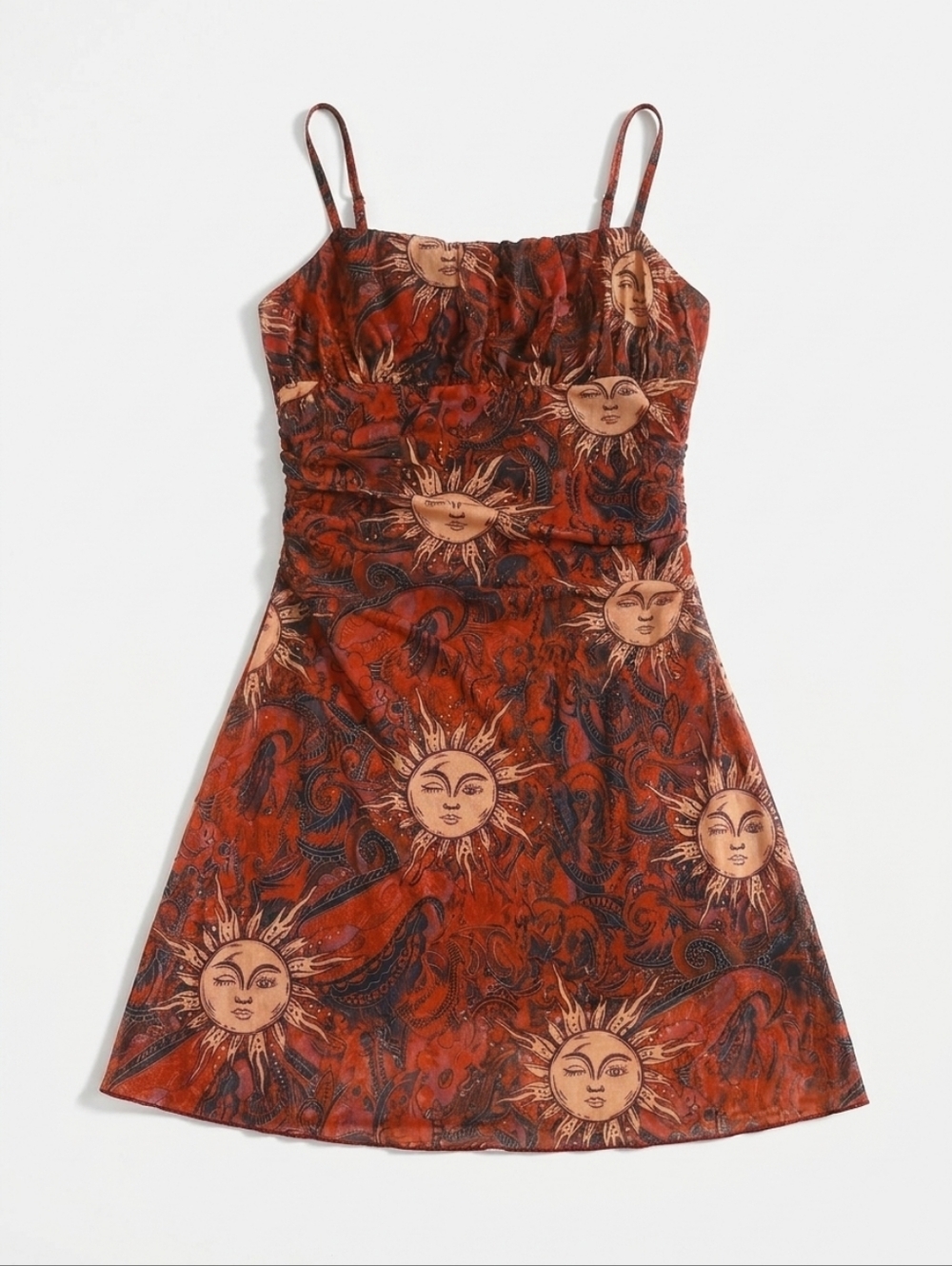 Sun Motif Rust Red Mini Dress